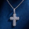 Elegant Round Cut Moissanite Cross Pendant in White Gold – Iced Design