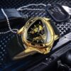 Stylish Triangle Skeleton Mechanical Watch with Genuine Leather Strap