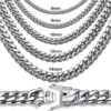 8-Inch Stainless Steel Cuban Link Bracelet in White Gold – Available in 8mm, 10mm, 12mm, & 14mm s