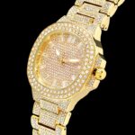 Gold Iced Porthole Shaped Luminous Watch – Luxury Timepiece for Bold Style