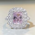 Stunning Pink Emerald Cut 3 Carat Engagement Ring – Elegant Sparkle