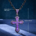 Stunning Iced Purple Moissanite Princess Cut Cross Pendant in Black Gold