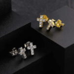 Men’s Sterling Silver Moissanite Cross Stud Earrings – Stylish & Durable