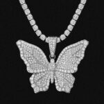 Stunning Iced Out Men’s Moissanite Butterfly Pendant in White Gold