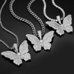 Stunning Iced Out Men’s Moissanite Butterfly Pendant in White Gold