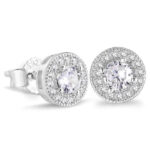 S925 Sterling Silver Men’s Moissanite Round Stud Earrings – Iced Design